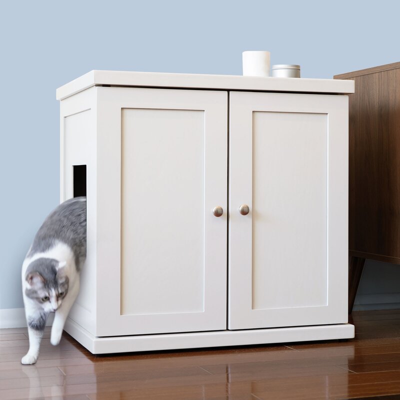 The Refined Feline The Refined Litter Box Wood Cat Litter Box Enclosure Cabinet with Drawer Modern Style Reviews Wayfair